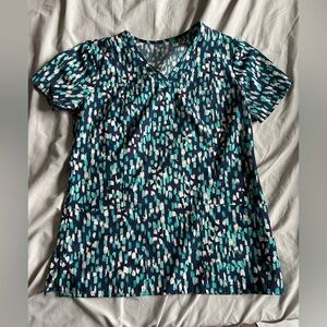 Med Couture Blue and Teal Fitted Short Sleeve Blouse